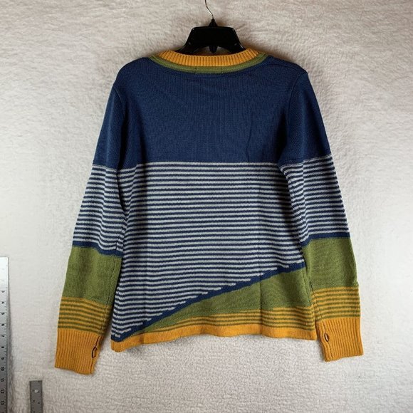 Misslook Sweater Women's Medium Multicolor Striped Cotton Knit Henley Neck 8161 - Picture 6 of 7